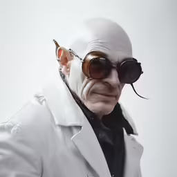 a man with eye glasses and white jacket