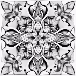 a square shaped print with intricate leaves in black and white