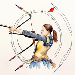 this girl is holding onto a bow and arrow,a girl is aiming the arrows into a archery bow