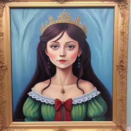 a painting of a woman in a crown,a painting of a woman wearing a crown