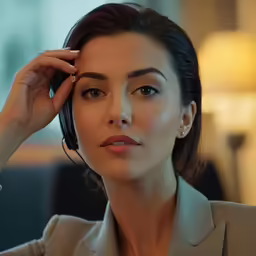 an asian woman holds her head up in front of the camera