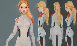 a woman in futuristic suits posing for the camera