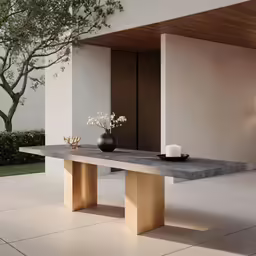 a very nice table with a couple vases on it