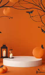 an orange and black wall a candle some candles and some bird