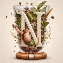 an image of letters with leaves and rocks
