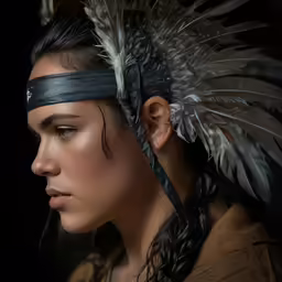 a female with black feathers on her head