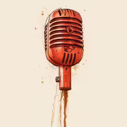 an orange, vintage microphone with the word speak out written on it