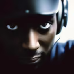 a person with headphones on a dark background