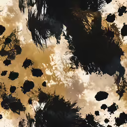 black paint and water on top of a yellow background
