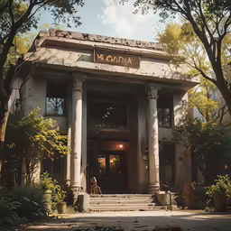 the entrance to a building with steps leading into the front door