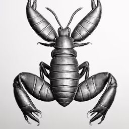 a drawing of a large lobster with some claws and two eyes