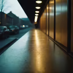 an empty street with parking meters lined up along it