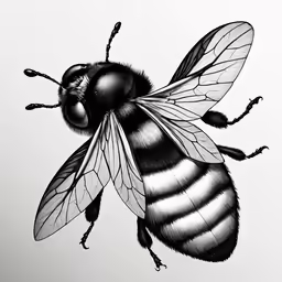 a black and white bee that is in flight