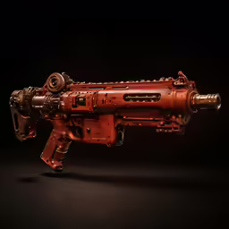 the red gun is on display in this dark image