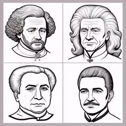 four portraits of presidents from different eras,four different portraits of presidents in the style of george washington,four different facial types for different people,four illustrations depicting the four faces of four men with curly hair,four historical presidents, from the earliest to the end