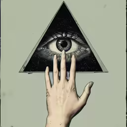 two hands reaching up towards each other with a picture of an eye in the middle of them