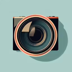 a camera with a blue and yellow stripe is seen in this image