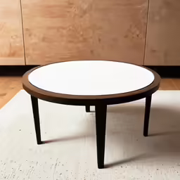 a table sitting on top of a rug in a room