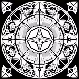 a circle with stylized patterns on it,a pattern is shown in the shape of a star,an ornate style of design on a black background,a decorative black and white drawing of flowers,a circular drawing with black and white background