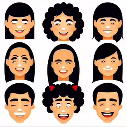 cartoon people showing the various facial features of a person,an illustration of people smiling with different facial expressions