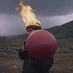a person wearing a hat on fire burning