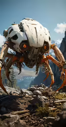 a giant robotic dog with orange legs