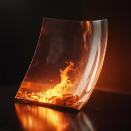 a glass sculpture with fire burning inside