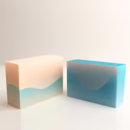 two colorful objects made out of white and blue material