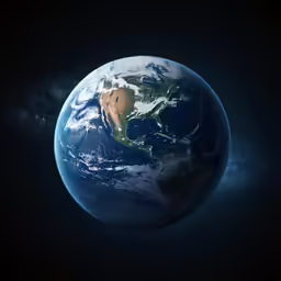 a blue earth shot from space with sun in the middle
