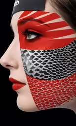 woman with a piece on her face and red lip