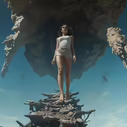 woman standing on wooden bridge in front of an amazing sky