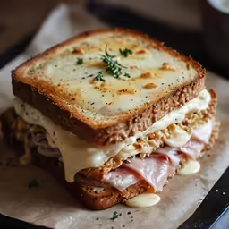 a sandwich with cheese, meat and sour cream
