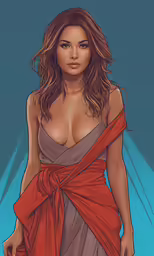 an image of a beautiful woman in a red dress