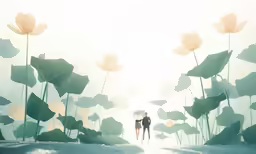 the couple is walking towards the field with yellow flowers