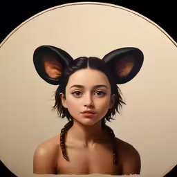 a girl in mouse ears has long hair