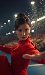 a woman in red dress in the audience