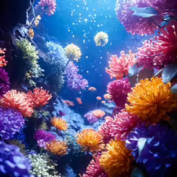 a close up of colorful flowers under the water