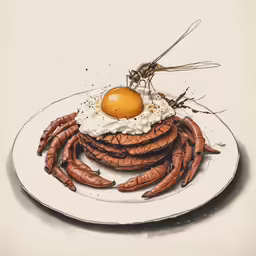 a plate of food that includes sausages and an egg