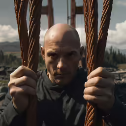 an athletic man hanging on rope for strength