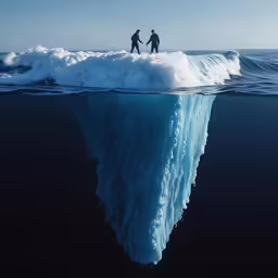 two people are standing on top of an iceberg