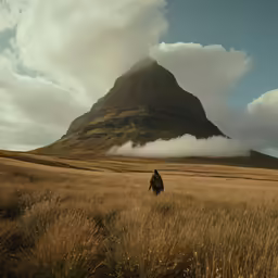 the back end of a mountain peak in a field