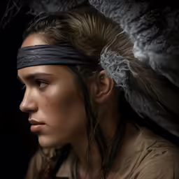 a painting of a woman with feathers on her head