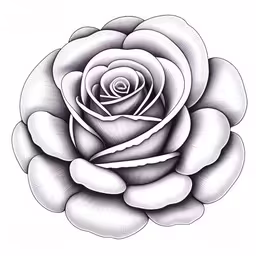a rose drawn in pencil with the petals in black and white,a drawing of a rose, done in pencil