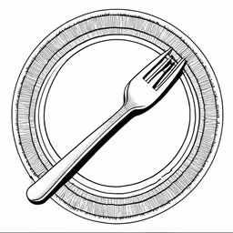 fork and knife on plate with ring pattern