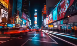 traffic on the street in new york city during the night