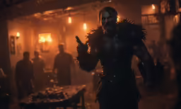 the evil clown in this scene is ready for his guests to come