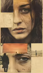 a collage with photos and drawings of people