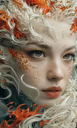 an image of a woman with curly hair and a freckled white face