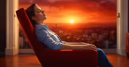 the man is sleeping on his couch in a chair,a man sitting in a red recliner in front of a window