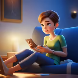 a cute girl sitting on a couch in front of a computer